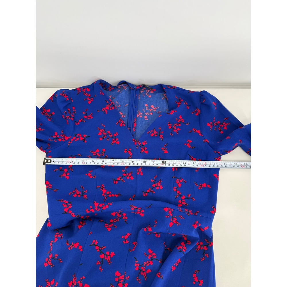 Ann Taylor Factory Blue Red Floral V-Neck 3/4 Sleeve Midi Dress Womens Sz 4 - Picture 5 of 8